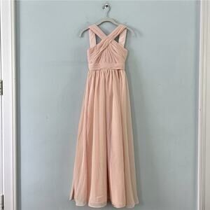 NWT JJ’s House Pearl Pink Halter Neck Pleated Chiffon Maxi Bridesmaid Dress